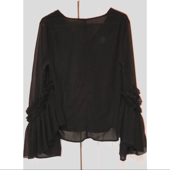 Black Blouse w/ Playful Flared Sleeves - Picture 4 of 5